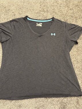 Under Armour Women's Charcoal V-Neck Tee with Aqua Logo Accent